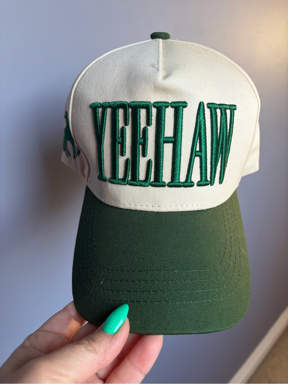 Yeehaw Embroidered Trucker Cap - Green & Cream